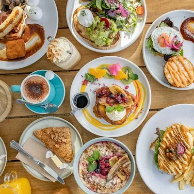 Café brunch spread in an Instagram feed post